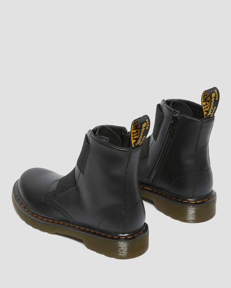 Kids' Dr Martens Junior 1460 Elastic Leather Lace Up Boots Black | AU 673HAP